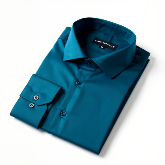 Alain Dupetit Slim Fit Dress Shirt - Dark Emerald Blue With Stretch