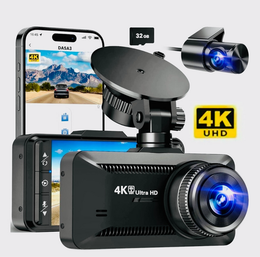 4K/1080P Dual Dash Cam with WiFi & App Control - Front & Rear Camera