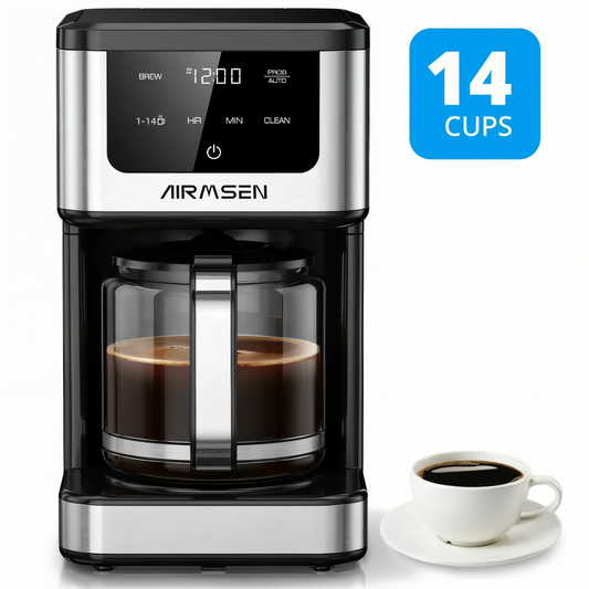 AIRMSEN 14-Cup Coffee Maker with Adjustable Brew Sizes, Programmable Coffee Machine with 71oz Glass Carafe, Drip Coffee Pot, 2-Hour Keep Warm, Auto-off
