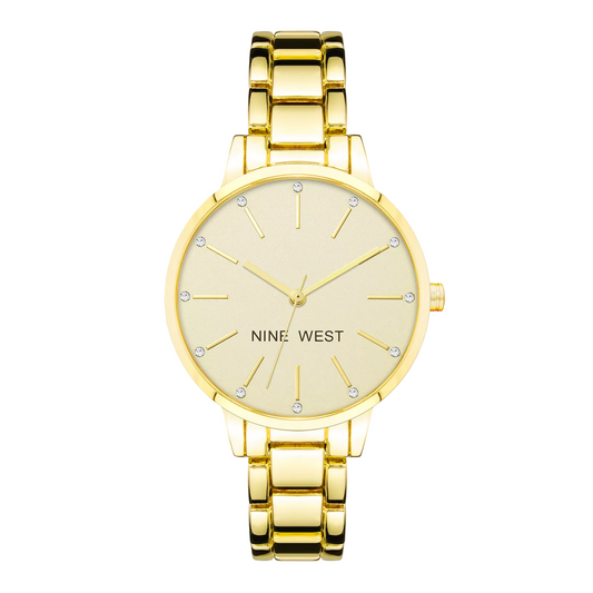 Nine West Women's Gold-Tone Bracelet Watch with Crystal Accents