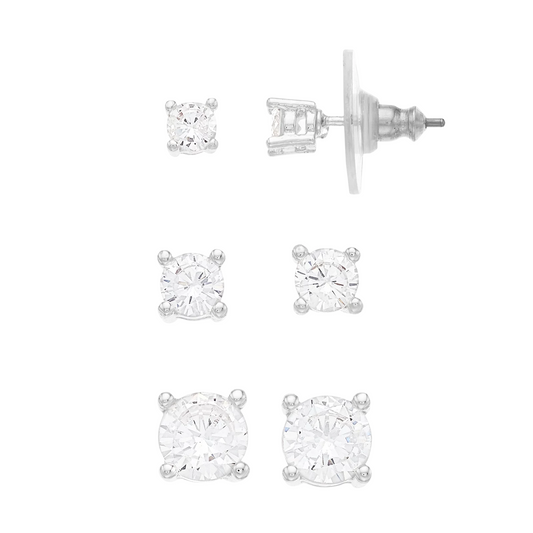 Nine West Cubic Zirconia Stud Earring Set - 3 Pairs