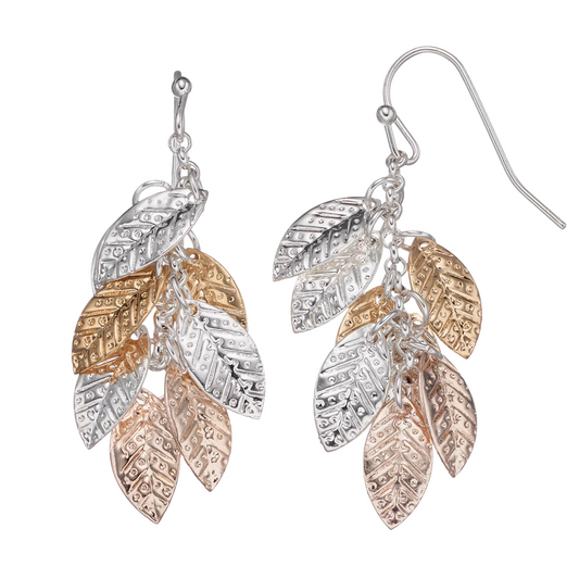LC Lauren Conrad Tri Tone Leaf Cluster Nickel Free Drop Earrings