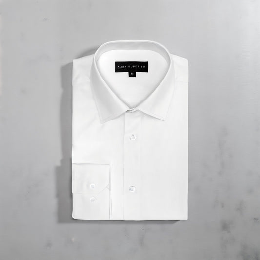 Alain Dupetit Dress Shirt in White with Spread Collar