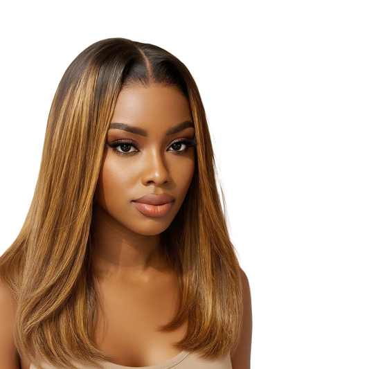 UNice Bye-Bye Knots 7x5 Lace Brown With Blonde Piano Highlights Blunt Bob Wig with Dark Roots