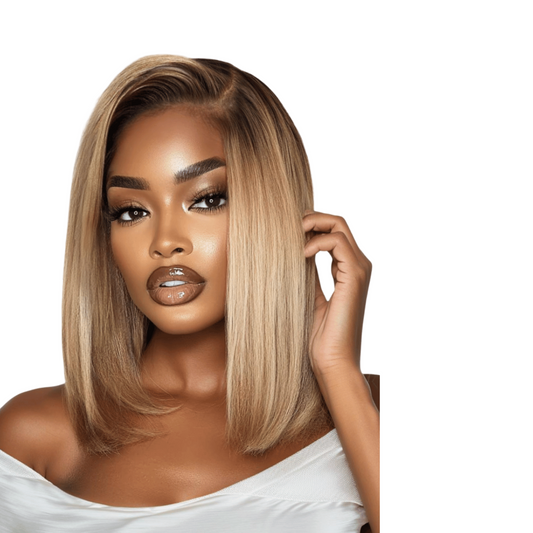 UNice Bye-Bye Knots 7x5 Lace Blonde with Brown Roots Side Part Blunt Bob Wig 150% Density