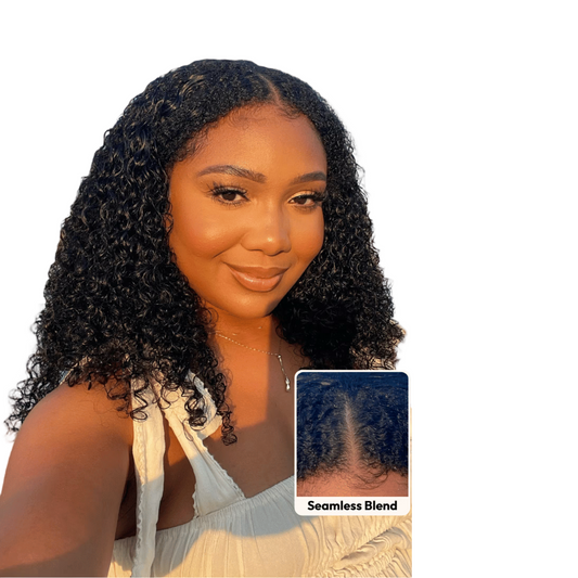 UNice InvisiBlend™ V part Jerry Curly Wig With Invisi Drawstring 100% Human Hair