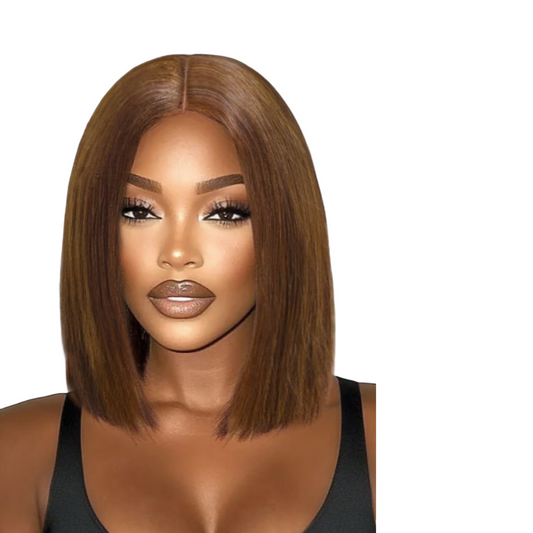 UNice 2x6 Lace Closure Medium Brown Glueless Blunt Cut Bob Wig