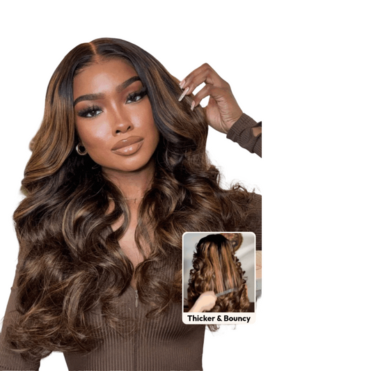 UNice 7x5 Bye Bye Knots™ Wig Glueless Lace Balayage Highlight Body Wave Drawstring & With Bangs Wig